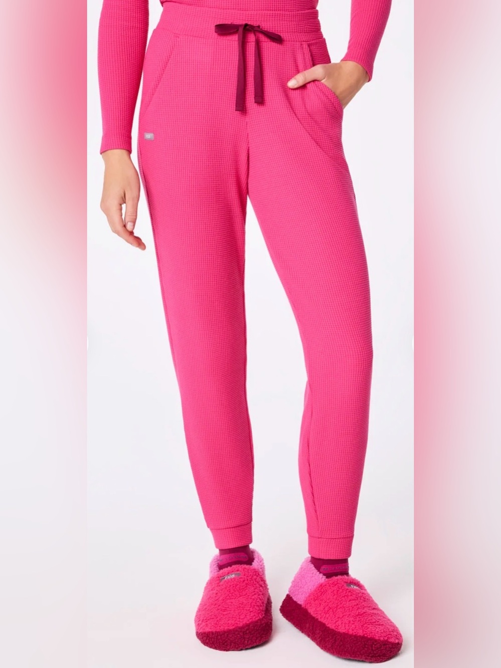 FIGS Off-Shift Waffle Jogger Sweatpants in Shocking Pink Size S